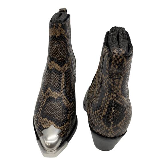 ASH  Python Leather Floyd Metal Cap Toe Chelsea Ankle Boots Black Brown  36 US 5 - Picture 6 of 13